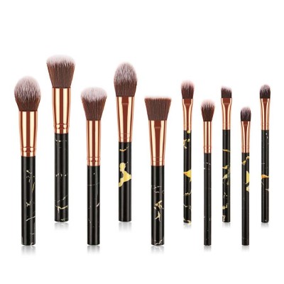 Wholesale high quality 10pc marble blush brush and eye shadow brush makeup brush set